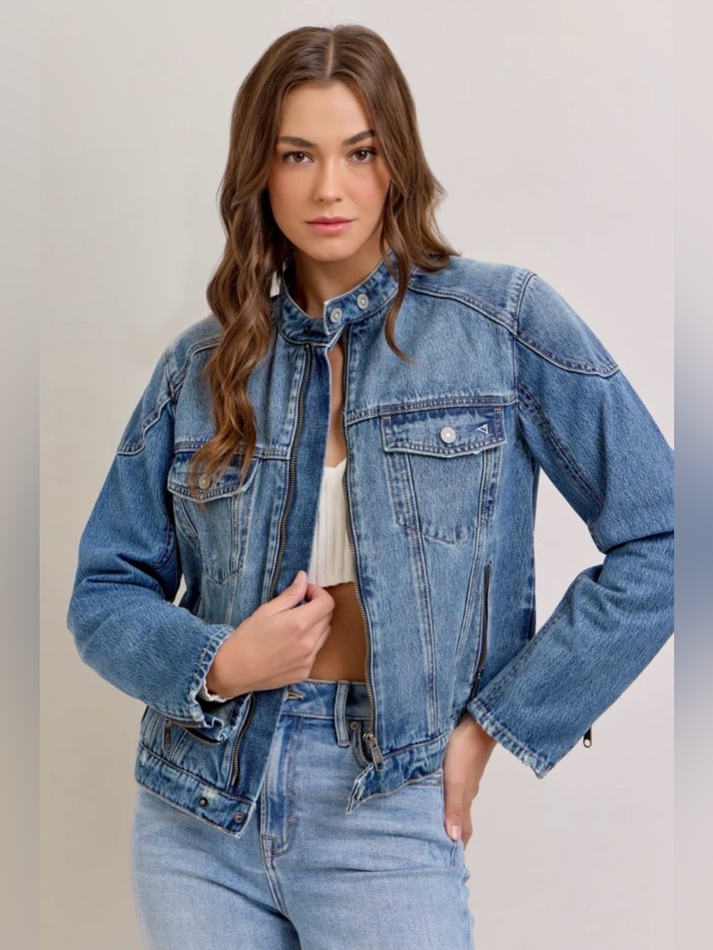 Hidden Jeans Classic Biker Jacket - Medium Wash